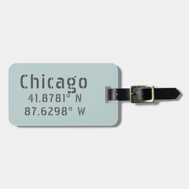 Chicago Latitude Longitude Personalized Luggage Tag (Front Horizontal)