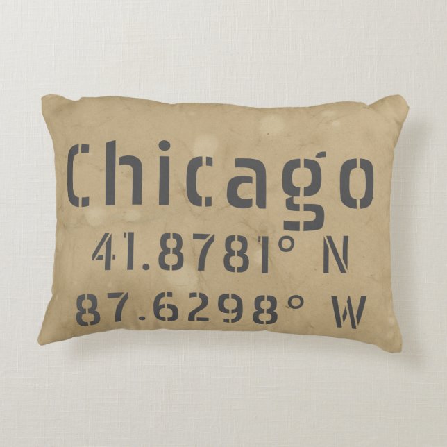 Chicago Latitude Longitude  Uban Accent Pillow (Back)