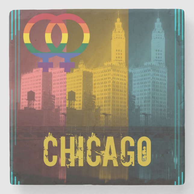 Chicago Lesbian Interest Colourful Pride Gay Stone Coaster (Front)