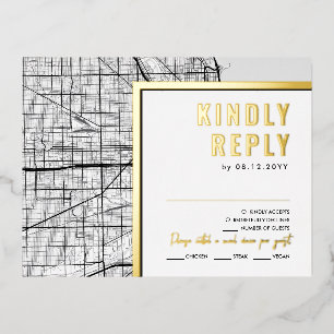 Chicago Love Locator RSVP Reply Foil Invitation Postcard