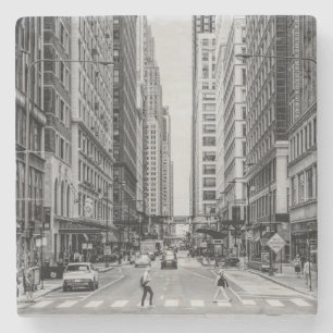 Chicago Madison Street Grayscale Stone Coaster