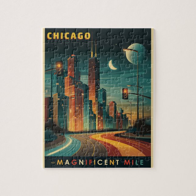 Chicago Magnificent Mile Vintage Jigsaw Puzzle (Vertical)