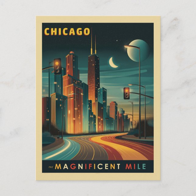 Chicago Magnificent Mile Vintage Postcard (Front)