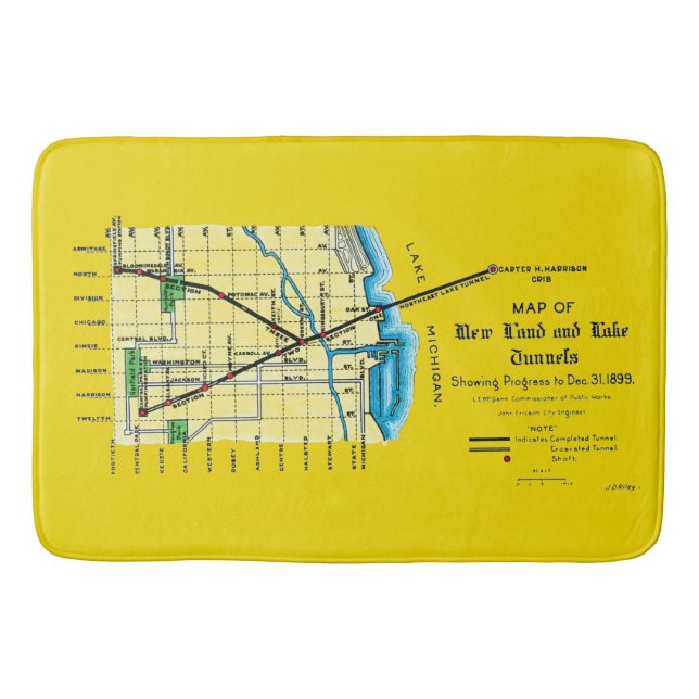 Chicago Map 1899 Land Lake Tunnels Harrison Crib Bath Mat (Front)