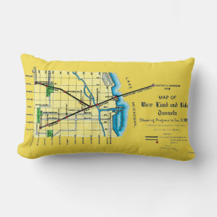 Chicago Map 1899 Land Lake Tunnels Harrison Crib Lumbar Pillow
