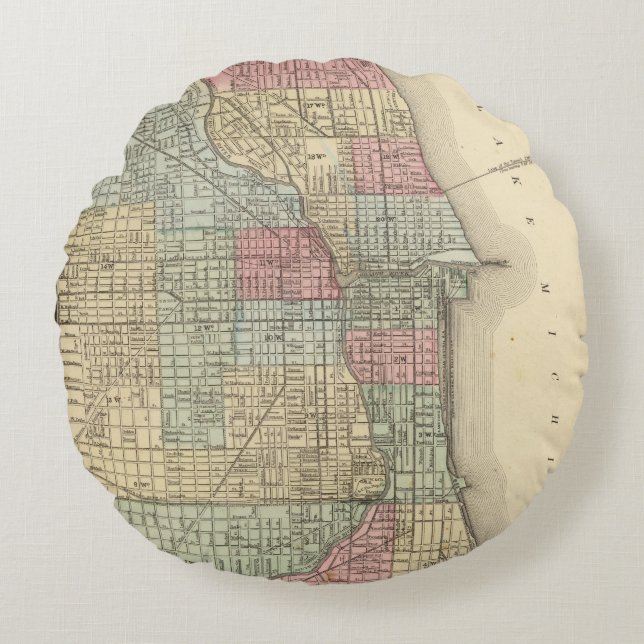 Chicago Map by Mitchell Round Pillow (Front)