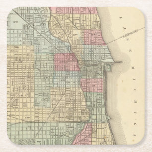 Chicago Map by Mitchell Square Paper Coaster