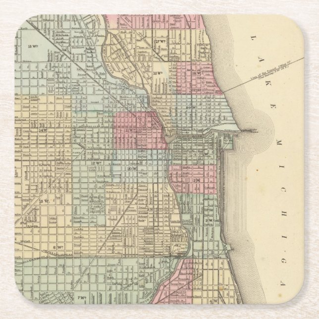 Chicago Map by Mitchell Square Paper Coaster (Front)