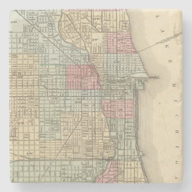 Chicago Map by Mitchell Stone Coaster (Front)