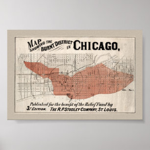 Chicago Map from 1871 after fire Restored Poster