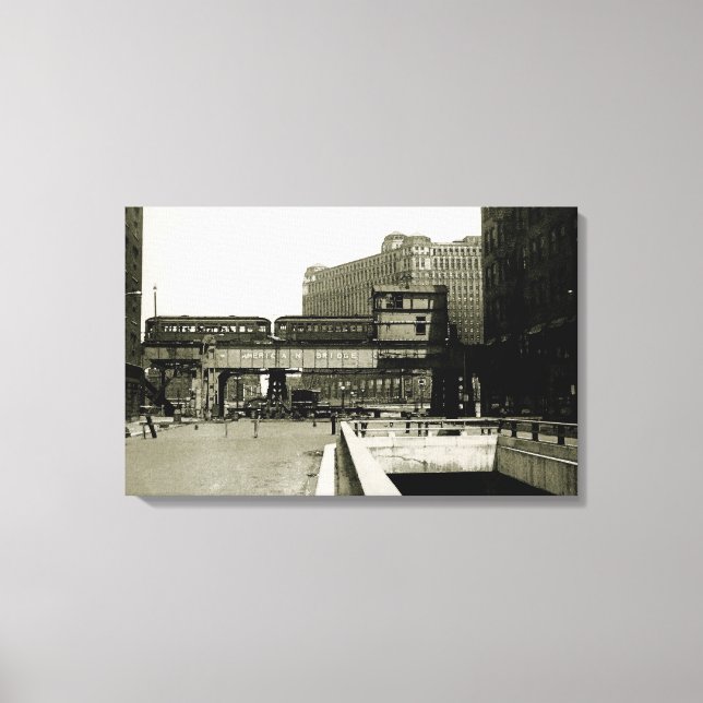 CHICAGO MERCHANDISE MART TROLLEY TRAIN WATERCOLOR CANVAS PRINT (Front)