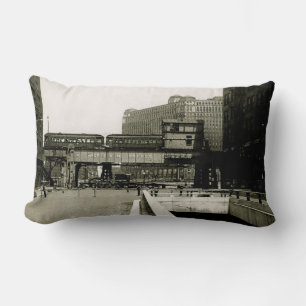 CHICAGO MERCHANDISE MART TROLLEY TRAIN WATERCOLOR LUMBAR PILLOW