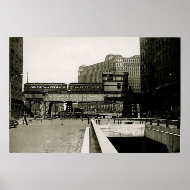 CHICAGO MERCHANDISE MART TROLLEY TRAIN WATERCOLOR POSTER (Front)