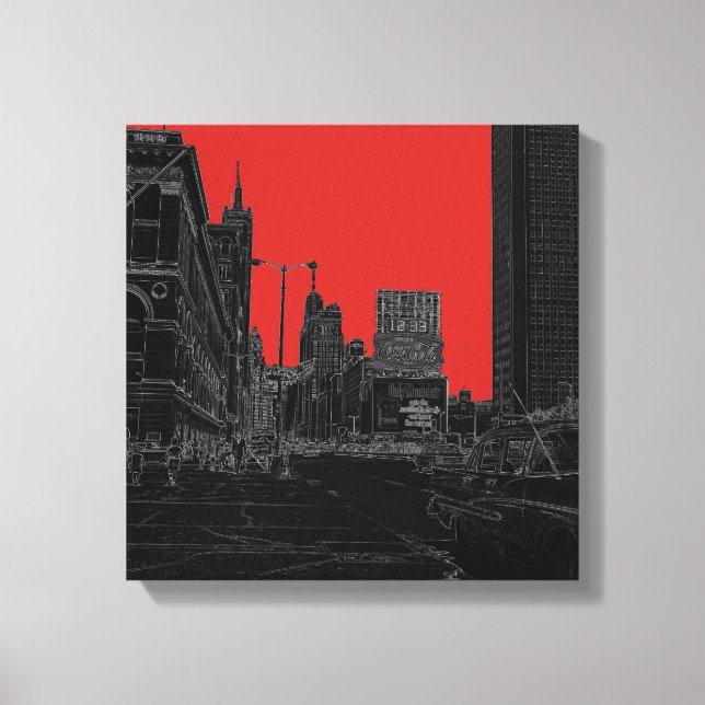 Chicago Michigan Avenue 1960's Glowing Edges Black Canvas Print (Front)