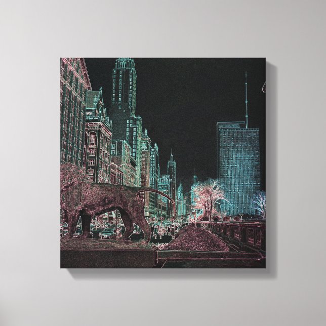 CHICAGO MICHIGAN AVENUE @ ART MUSEUM 1967 NEON CANVAS PRINT (Front)