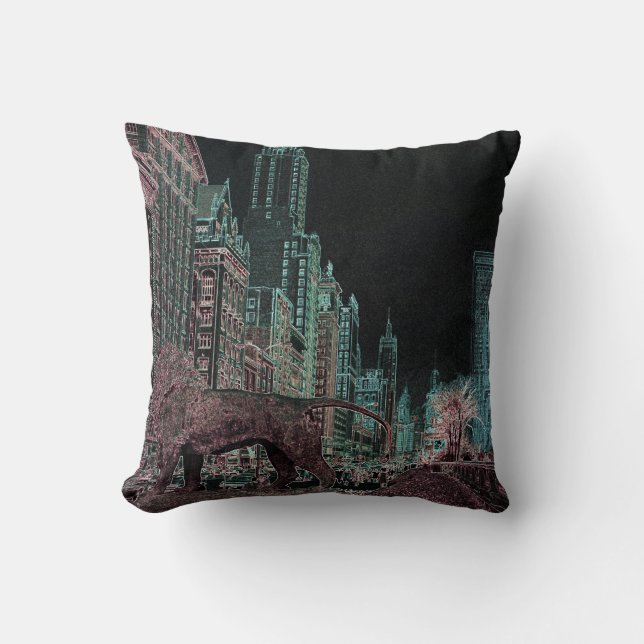 CHICAGO MICHIGAN AVENUE @ ART MUSEUM 1967 NEON THROW PILLOW (Front)