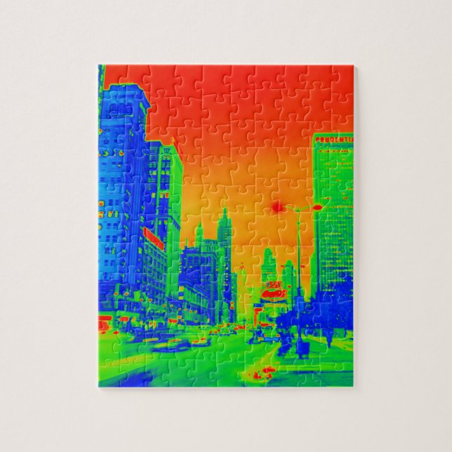 Chicago Michigan Avenue @ Night 1967 Neon Colourfu Jigsaw Puzzle (Vertical)