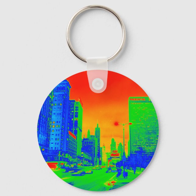 Chicago Michigan Avenue @ Night 1967 Neon Colourfu Keychain (Front)