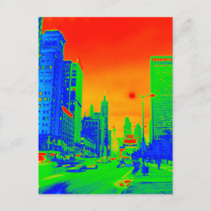 Chicago Michigan Avenue @ Night 1967 Neon Colourfu Postcard