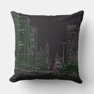Chicago Michigan Avenue @ Night 1967 Neon Colourfu Throw Pillow