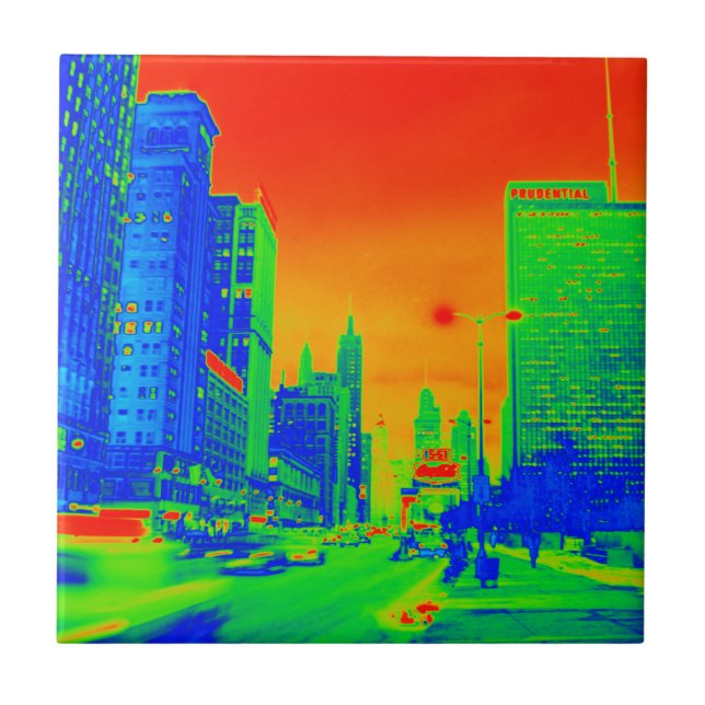 Chicago Michigan Avenue @ Night 1967 Neon Colourfu Tile (Front)