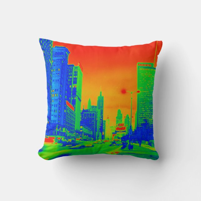 Chicago Michigan Avenue @ Night March 6, 1967 Neon Throw Pillow (Front)