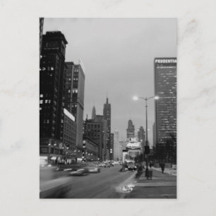 Chicago Michigan Avenue @ Night March 6, 1967 Postcard