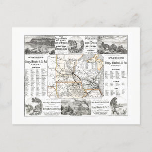 Chicago, Milwaukee and Saint Paul Railway Map Postcard
