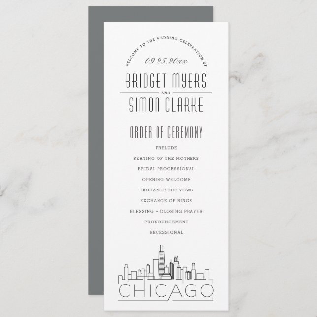 Chicago | Modern Deco Wedding Program (Front/Back)