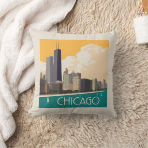 Chicago   Modern Skyline Throw Pillow