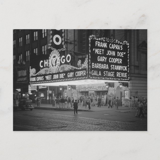 Chicago Movie Theatre at Night, 1941 Postcard (Front)