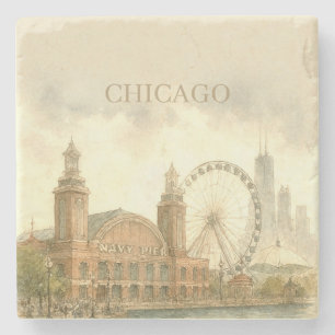 Chicago Navy Pier Custom Landmark Stone Coaster