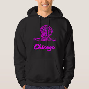 Chicago Navy Pier Ferris Wheel Neon Pink  Hoodie