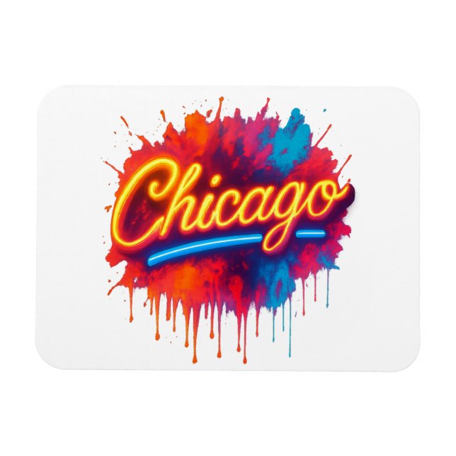 Chicago Neon Splash Art Magnet (Horizontal)