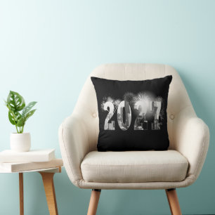 Chicago New Year 2027 with Fireworks Throw Pillow