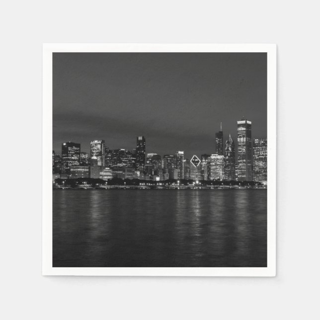 Chicago Night Cityscape Grayscale Napkin (Front)
