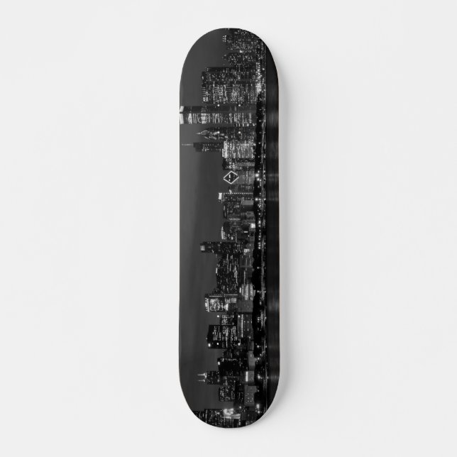 Chicago Night Cityscape Grayscale Skateboard (Front)