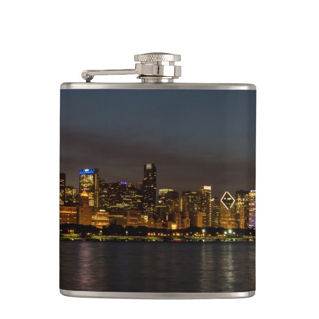 Chicago Night Cityscape Hip Flask (Front)