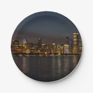 Chicago Night Cityscape Paper Plate
