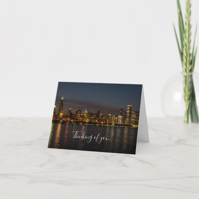 Chicago Night Cityscape Thinking Of You Card (Front)