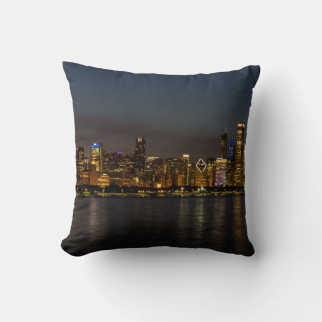 Chicago Night Cityscape Throw Pillow (Front)