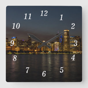 Chicago Night Cityscape Wall Clock