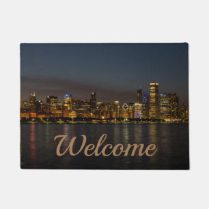 Chicago Night Cityscape Welcome Doormat