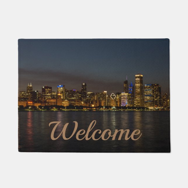 Chicago Night Cityscape Welcome Doormat (Front)