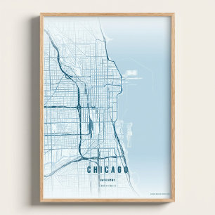 Chicago Ocean Map Print Wall art Poster Gift Idea