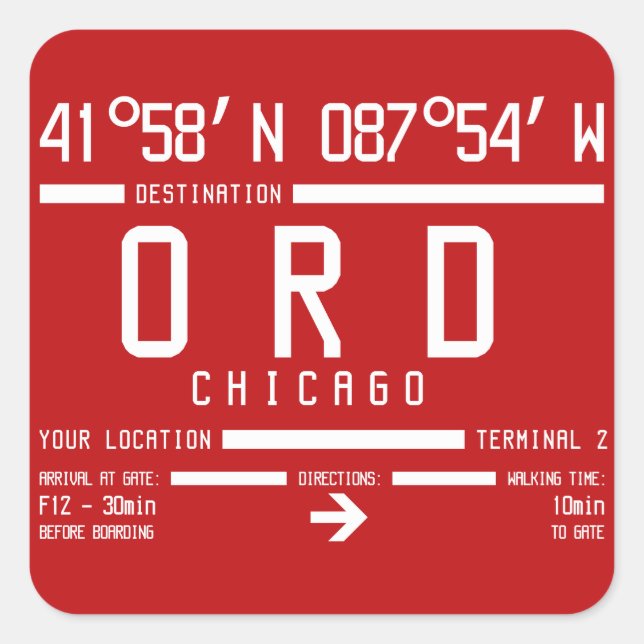 Chicago O'Hara International Airport Code ORD Square Sticker (Front)