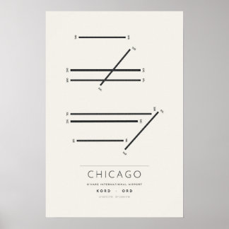 Chicago O'Hare ORD Runway Map Poster | Minimalist