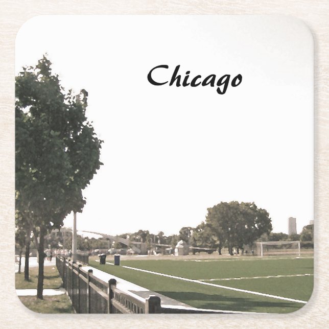 Chicago Park In Sepia Tones Square Paper Coaster (Front)