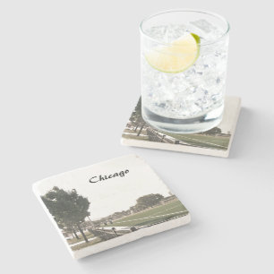 Chicago Park In Sepia Tones Stone Coaster