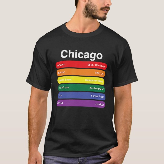 Chicago Pride Rainbow Flag Colour Metro Raillines  T-Shirt (Front)